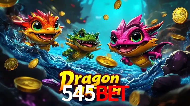 Arte promocional do jogo Dragon Hatch com três adoráveis dragões bebês nadando entre moedas de ouro, um dos slots mais divertidos para jogar no cassino 545bet.