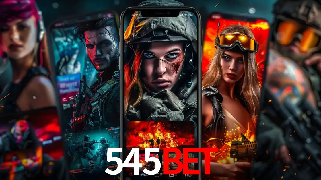 Montagem de telas de celular mostrando diversos personagens, masculinos e femininos, de um jogo de tiro, ilustrando a diversidade de equipes de e-sports para apostar no 545bet.