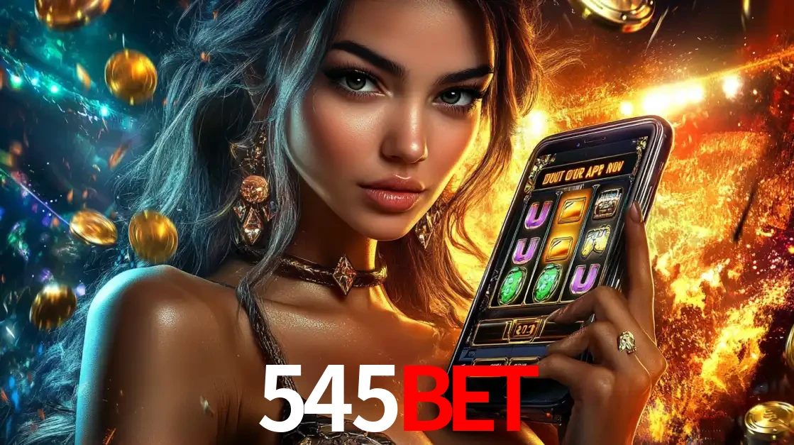 Mulher elegante mostrando um jogo de caça-níqueis em seu smartphone, destacando a experiência de cassino móvel oferecida pelo aplicativo 545bet.